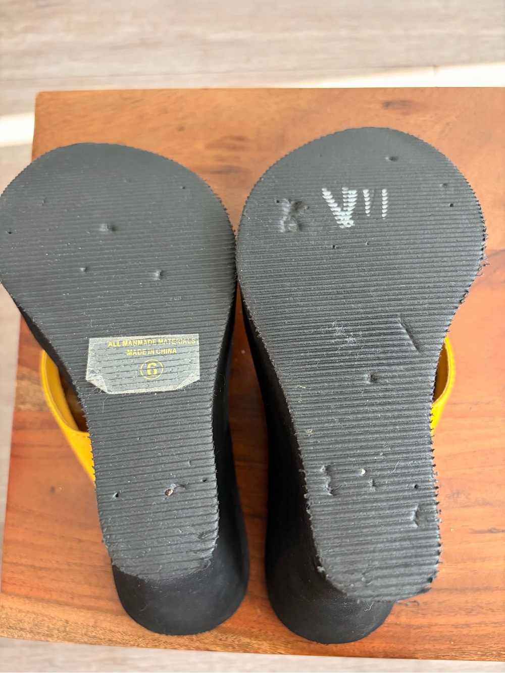 Delicious Yellow and Black Wedge Thong Sandals - Picture 6 of 6